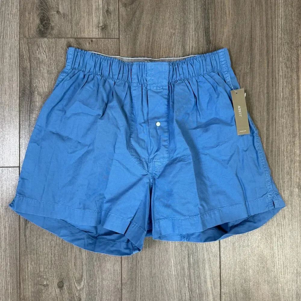 J.Crew Boxer Short Mens S Blue Broken-in Organic Cotton Oxford Elastic Waistband